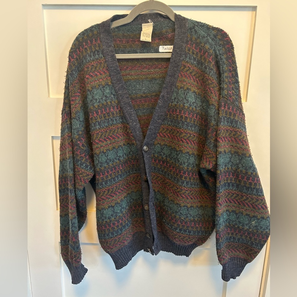 Vintage Grandpa Fair isle Cardigan size Large